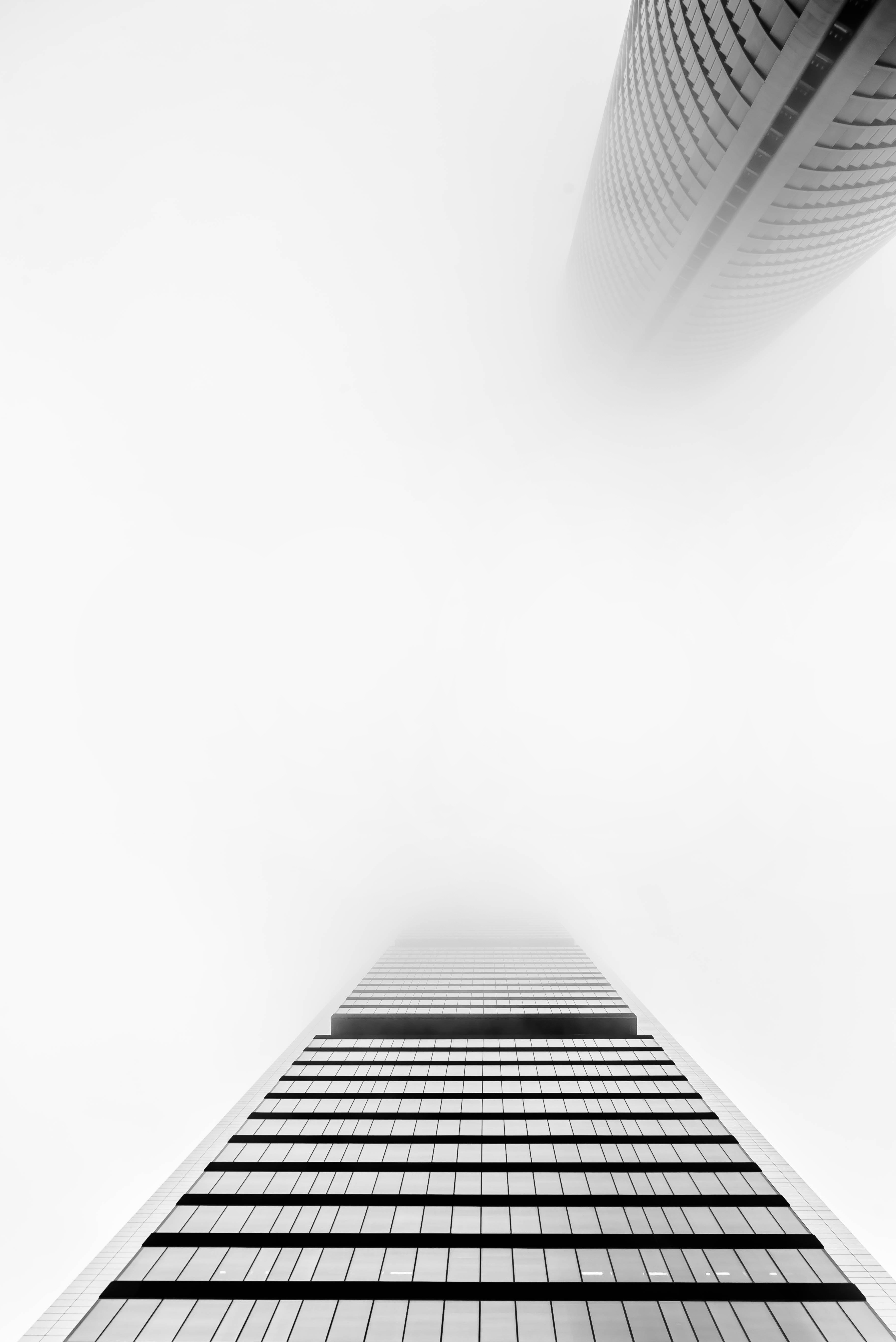 An abstract image of high rise buildings from the ground floor